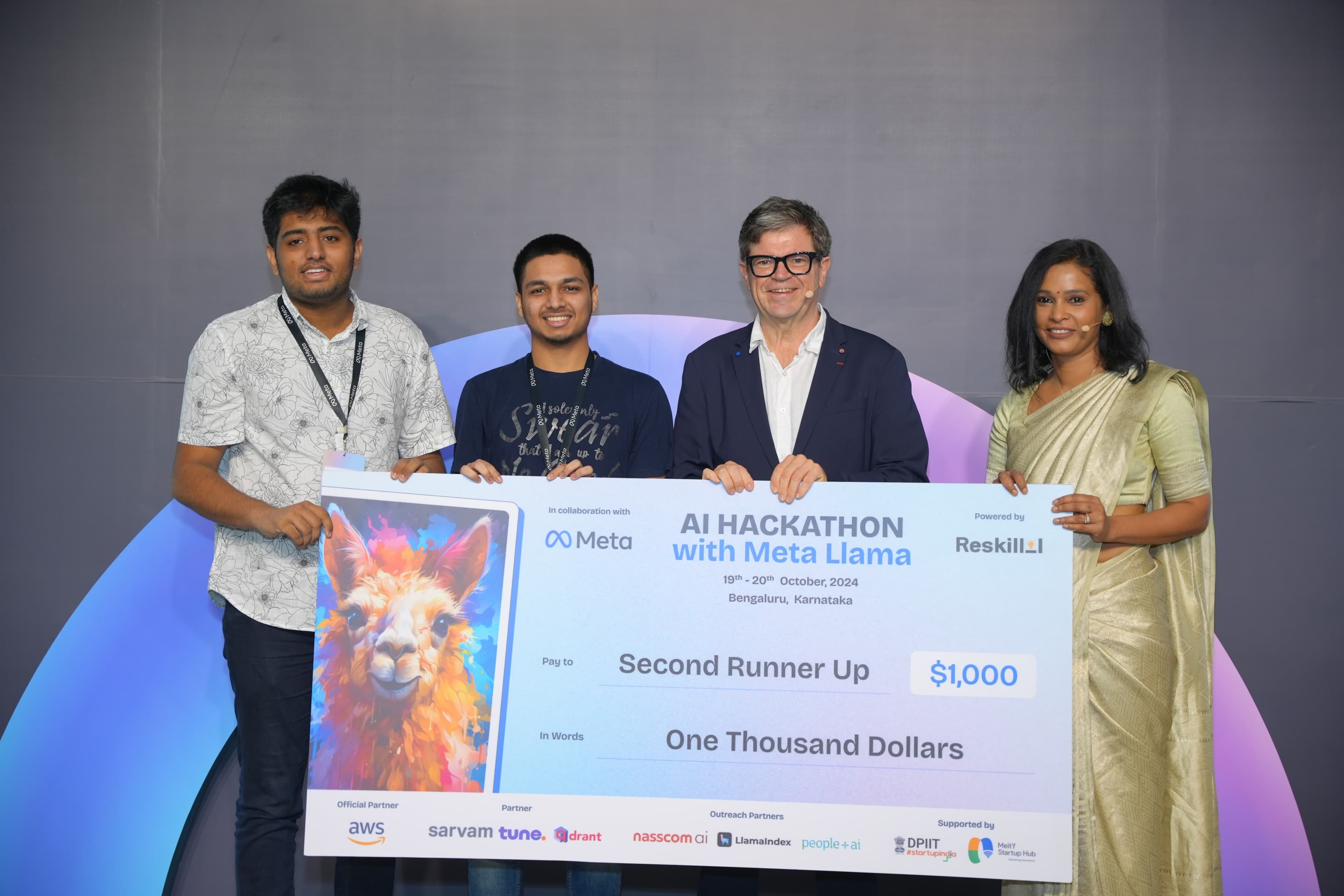 Founders won the Meta Llama Hackathon and were awarded $1000k by Yann LeCun and Sandhya Devanathan